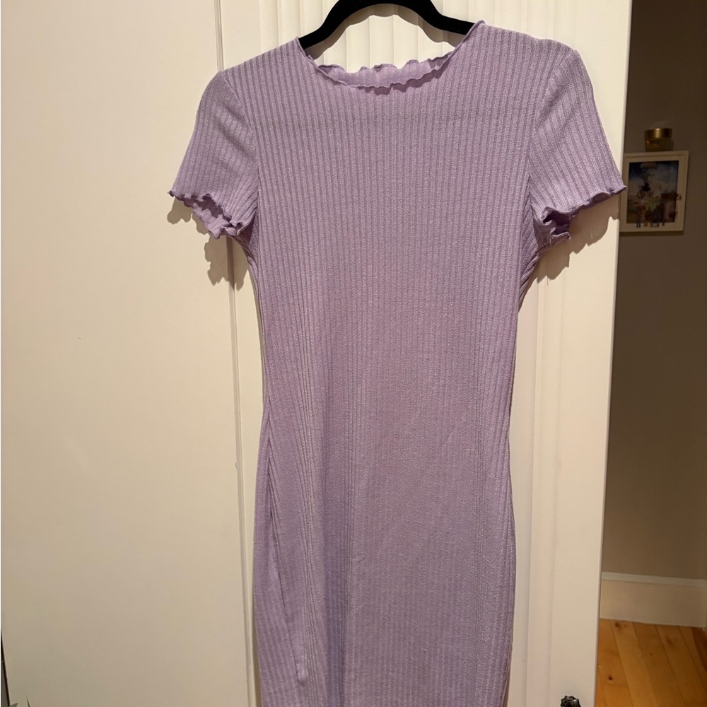 Ribbed Lettuce Trim Mini Dress